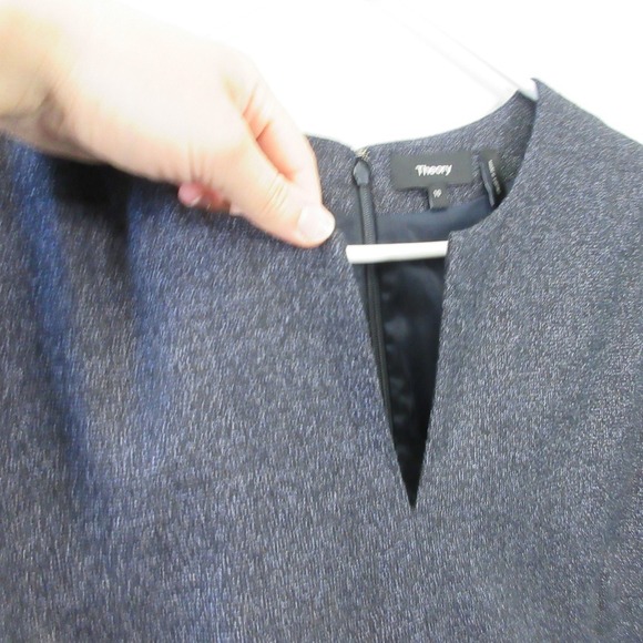 Theory Miyani Wool Blend Dress 10 V-Neck Blue Office Siren Sheath Mini 418 - Picture 4 of 11